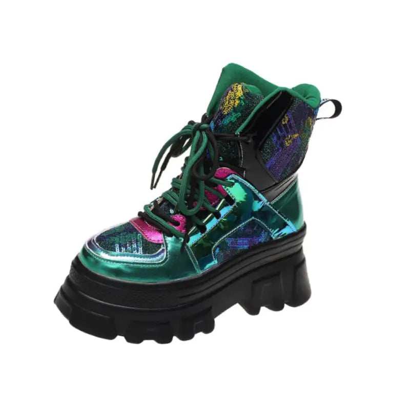 Colorful Sequined Platform Boots - Green / 35