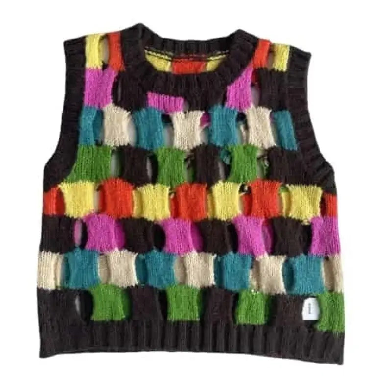 Colorful Squares Hollow-out Vest