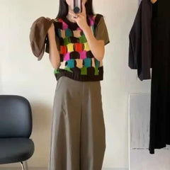 Colorful Squares Hollow-out Vest