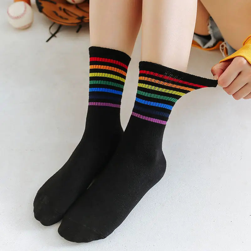 Colorful Stripes Cotton Socks One Size