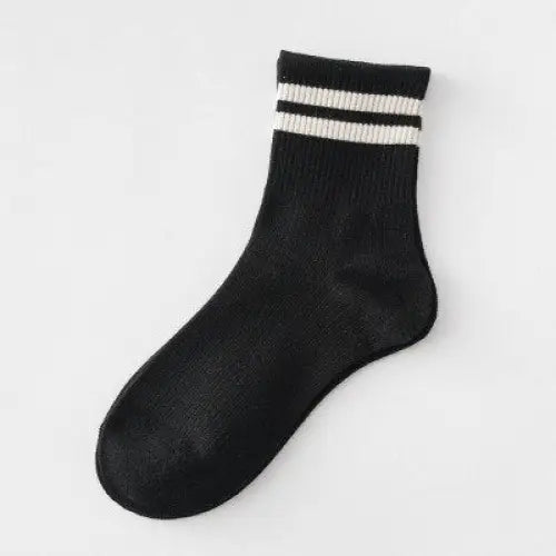 Colorful Stripes Cotton Socks One Size Black-White