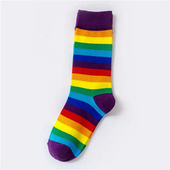 Colorful Stripes Cotton Socks One Size Rainbow-Purple