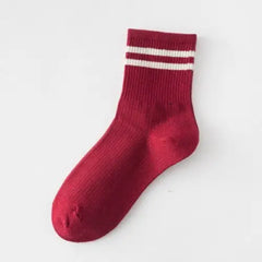 Colorful Stripes Cotton Socks One Size Red / Multicolor