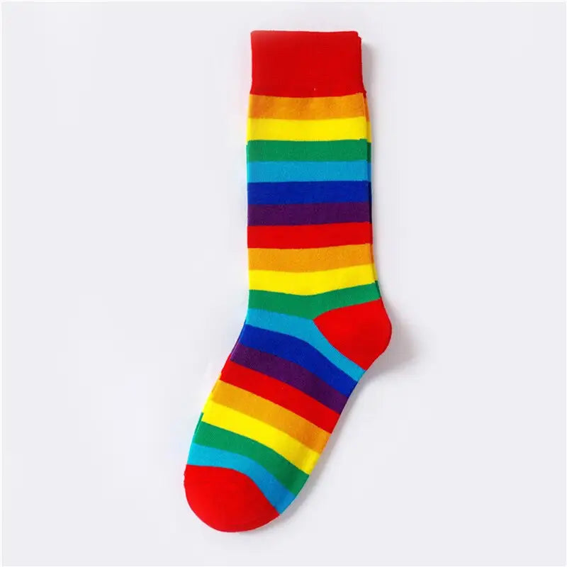 Colorful Stripes Cotton Socks - Rainbow-Red / One Size