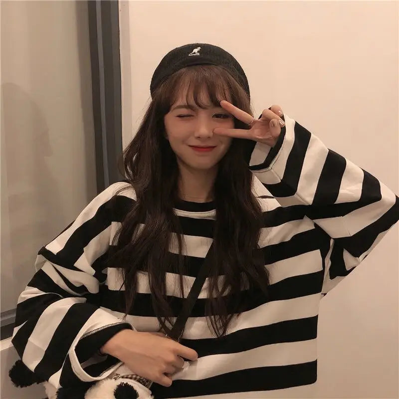Colorful Stripes Korean Styles Sweatshirt for Men and Women