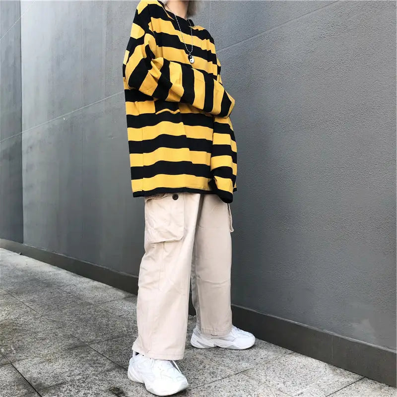 Colorful Stripes Korean Styles Sweatshirt for Men and Women