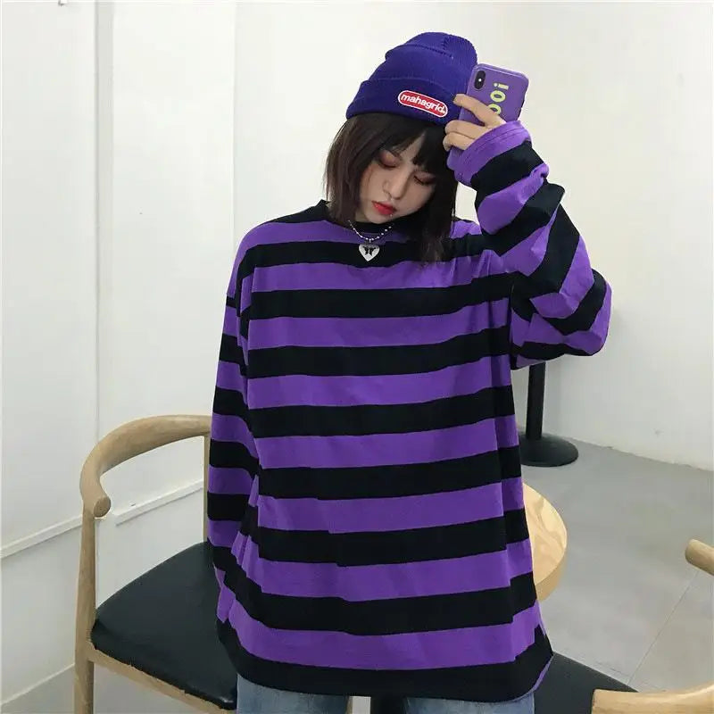 Colorful Stripes Korean Styles Sweatshirt for Men and Women