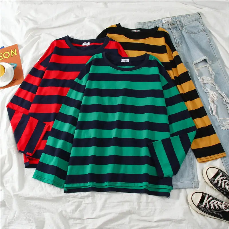 Colorful Stripes Korean Styles Sweatshirt for Men and Women