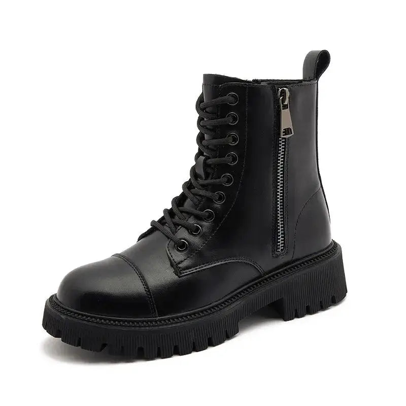 Combat Thin Sole Ankle Zipper Boots - Black / 34 - boots