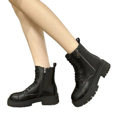 Combat Thin Sole Ankle Zipper Boots - boots