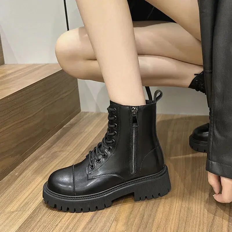 Combat Thin Sole Ankle Zipper Boots - boots