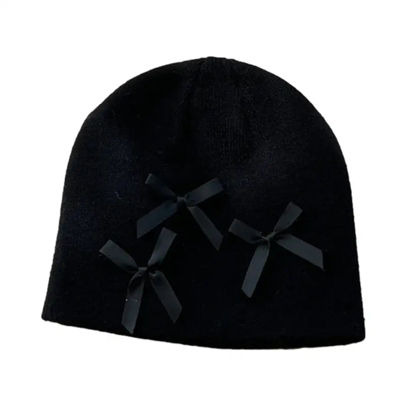 Comfortable Lace-Up Knitted Beanie for Everyday Wear Black
