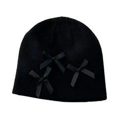 Comfortable Lace-Up Knitted Beanie for Everyday Wear Black