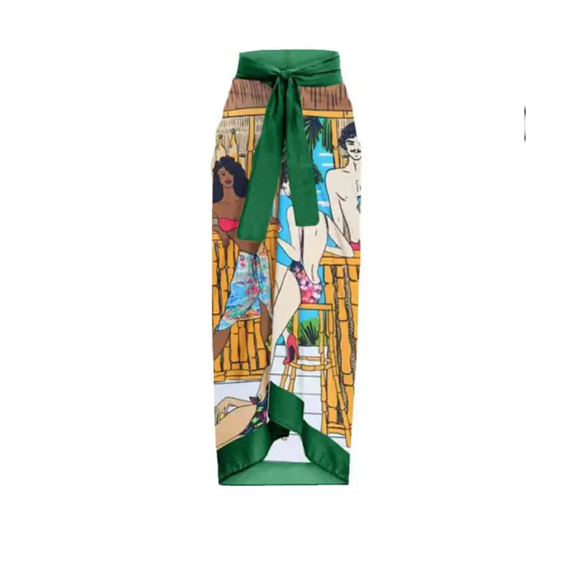 Comic Print One Piece Backless Swimsuit Skirt / S