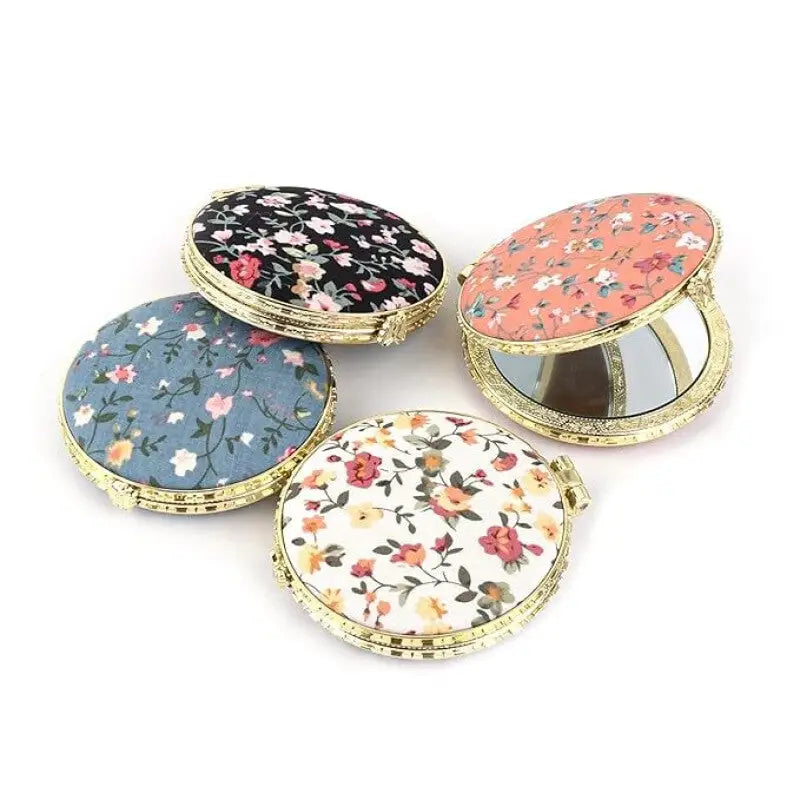 Compact Pocket Floral Mirror Two Side Portable Design