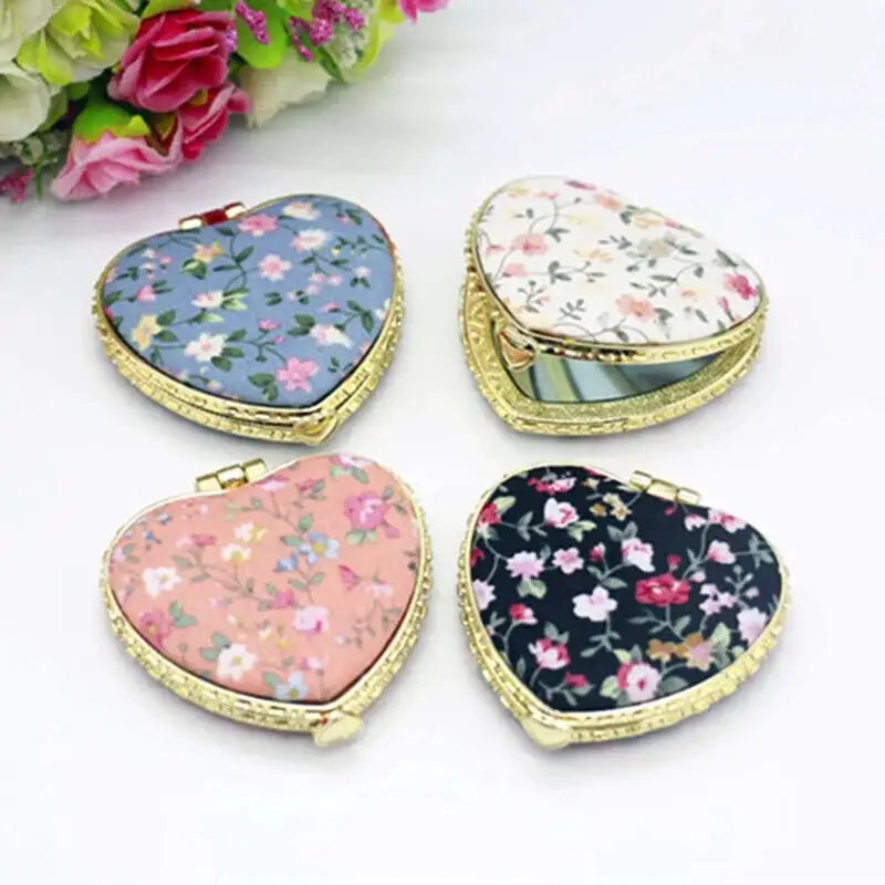 Compact Pocket Floral Mirror Two Side Portable Design
