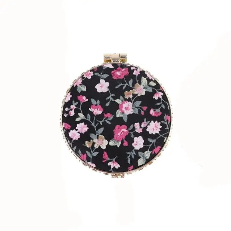 Compact Pocket Floral Mirror Two Side Portable Design Black