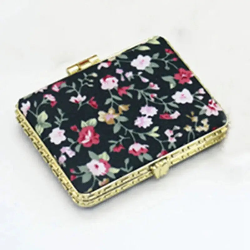 Compact Pocket Floral Mirror Two Side Portable Design Black