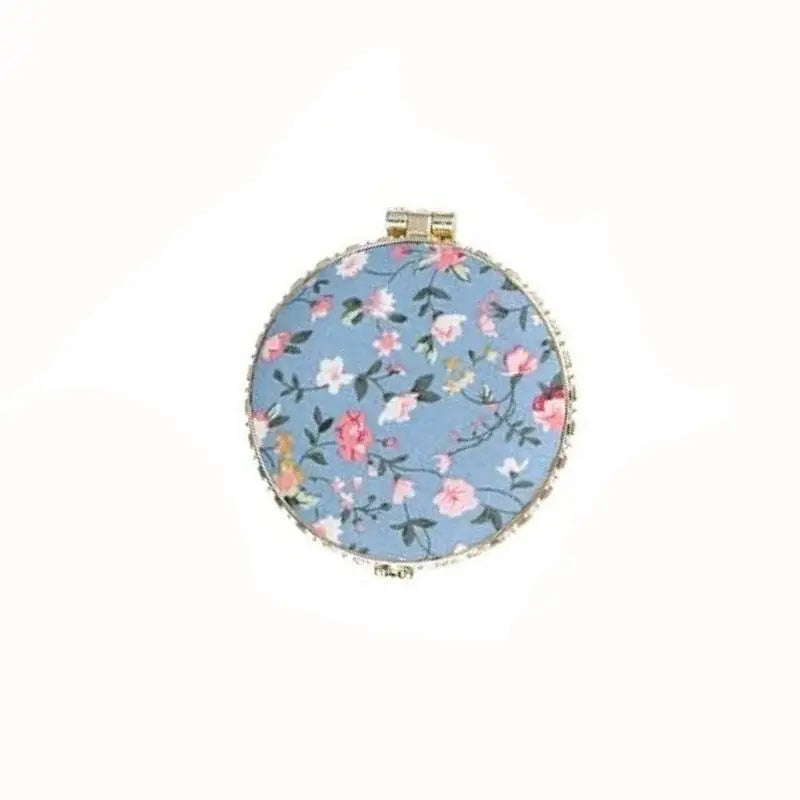 Compact Pocket Floral Mirror Two Side Portable Design Blue