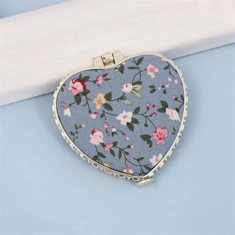 Compact Pocket Floral Mirror Two Side Portable Design Blue
