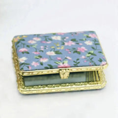 Compact Pocket Floral Mirror Two Side Portable Design Blue