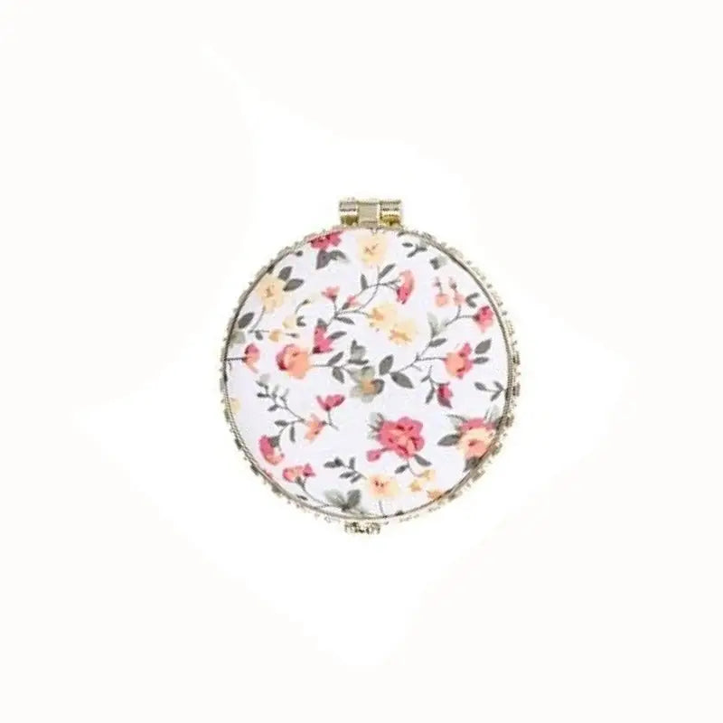 Compact Pocket Floral Mirror Two Side Portable Design White