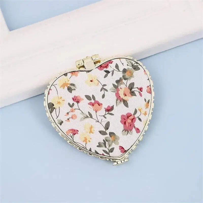 Compact Pocket Floral Mirror Two Side Portable Design White