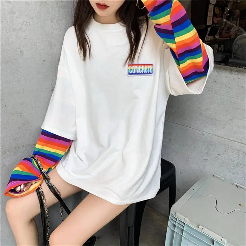 Concrete Rainbow Kawaii Oversized Sweatshirt - White / XXL
