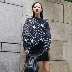 Constellation Galaxy Loose Knit Sweater for Men and Women