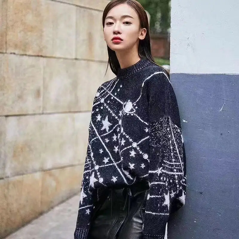Constellation Galaxy Loose Knit Sweater for Men and Women