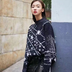 Constellation Galaxy Loose Knit Sweater for Men and Women