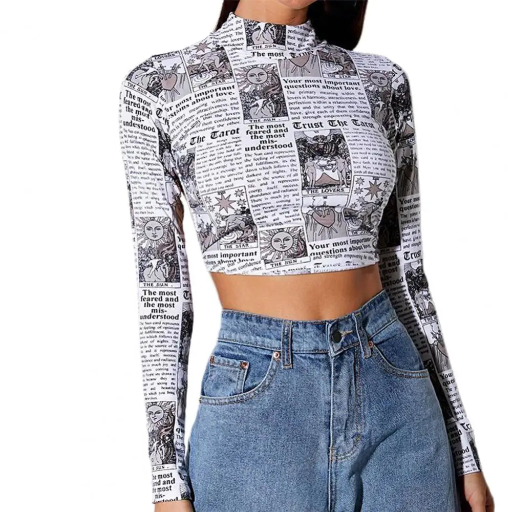 Constellation Long Sleeve Crop Top with Turtleneck Design