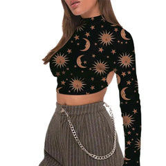 Constellation Long Sleeve Crop Top with Turtleneck Design
