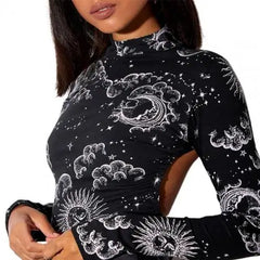 Constellation Long Sleeve Crop Top with Turtleneck Design