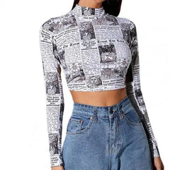 Constellation Long Sleeve Crop Top with Turtleneck Design