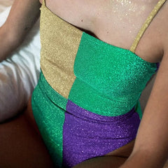 Contrast Color Patchwork High Waist Swimsuit