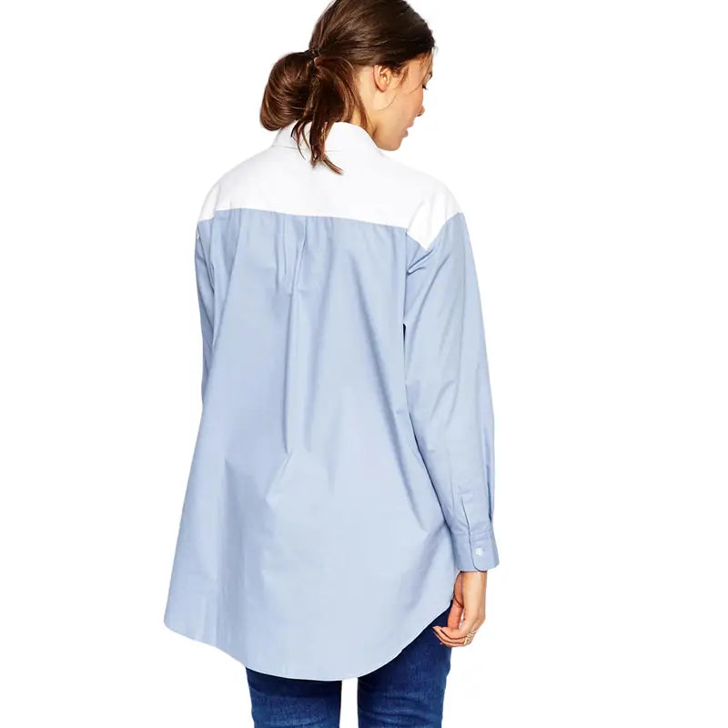 Contrast Color Stitching Long Sleeve Shirt 47 inches length