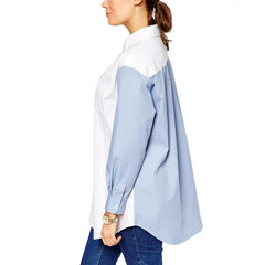 Contrast Color Stitching Long-Sleeved Shirt - Shirts