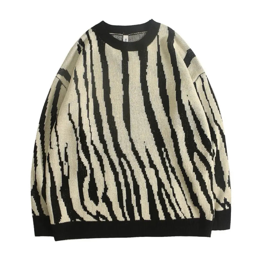 Contrast Grain Zebra Sweater - Black / M - SWEATSHIRT