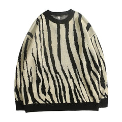Contrast Grain Zebra Sweater for Young People Black / M