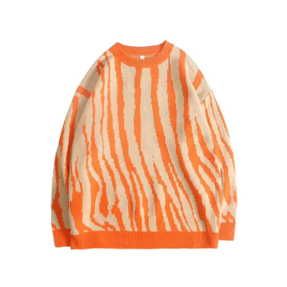 Contrast Grain Zebra Sweater for Young People Orange / M