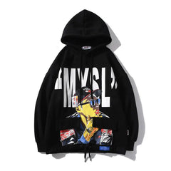 Contrast MYSL Hip Hop Hoodie for Men and Women Black / M