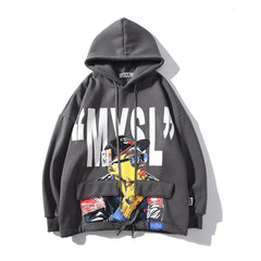 Contrast MYSL Hip Hop Hoodie for Men and Women Grey / M