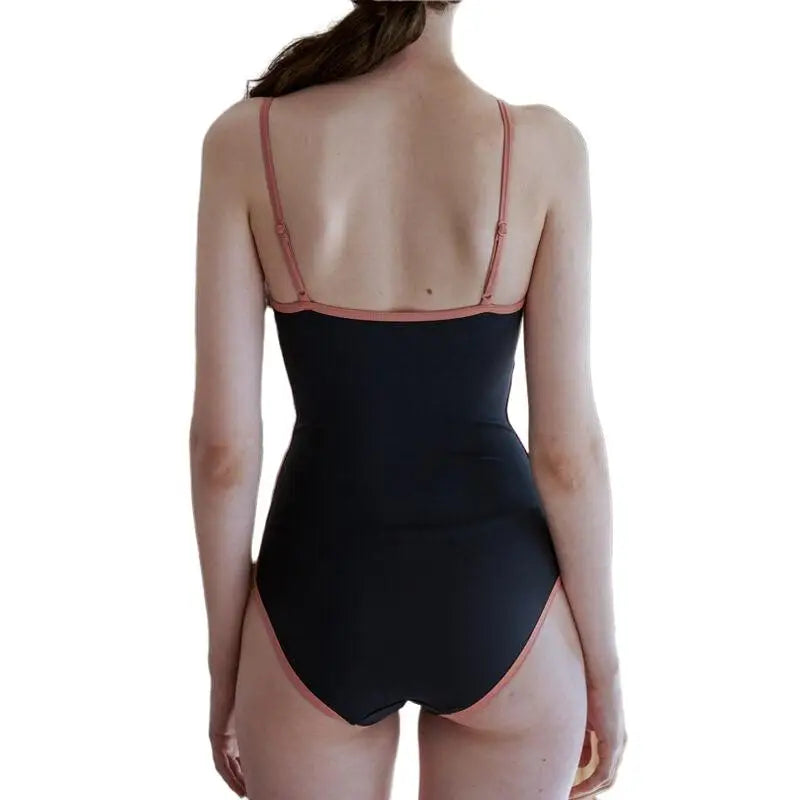 Contrasting Black High Waist One Piece Swimsuit