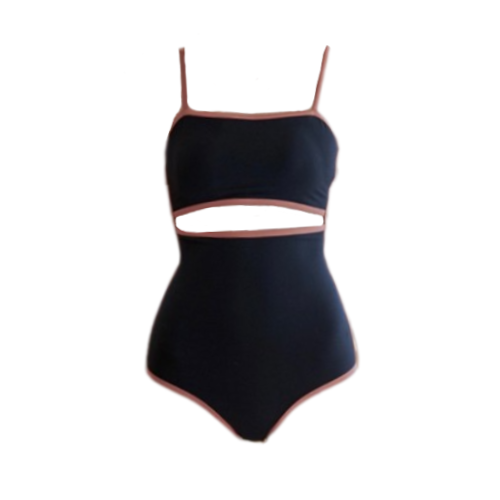 Contrasting Black Vintage One-Piece Split Swimsuit -