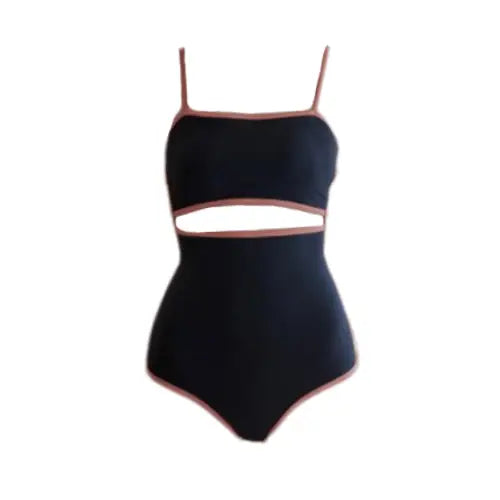 Contrasting Black Vintage One-Piece Split Swimsuit