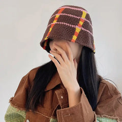 Contrasting Colors Lattice Crochet Bucket Fisherman Hats