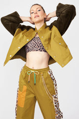 Contrasting Green Faux Fur Bomber Jacket One Size