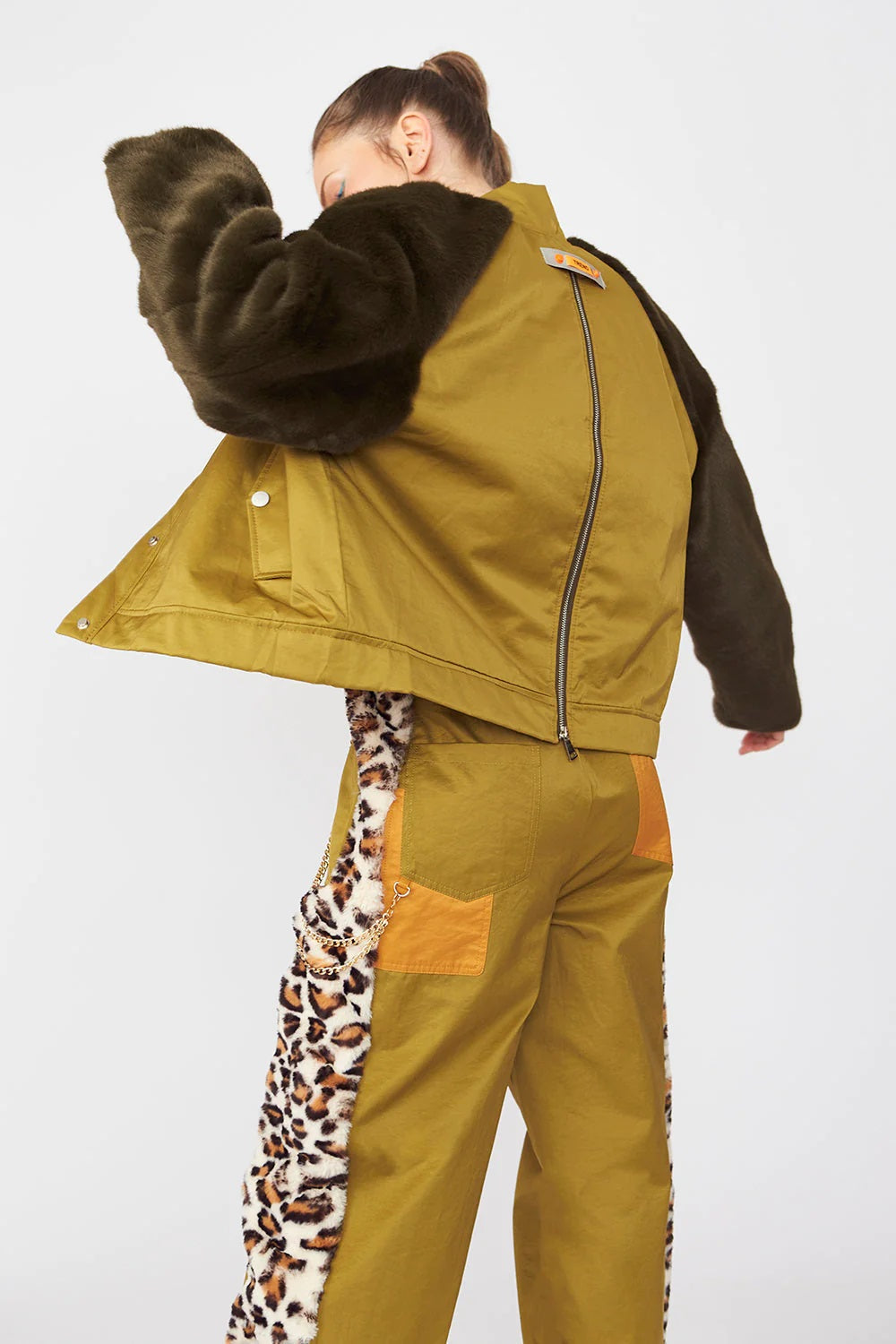 Contrasting Green Faux Fur Bomber Jacket One Size