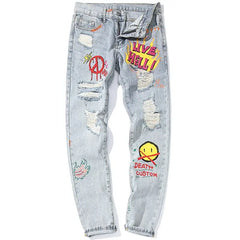 Cool Graffiti Denim Pants with Zipper Fly Closure